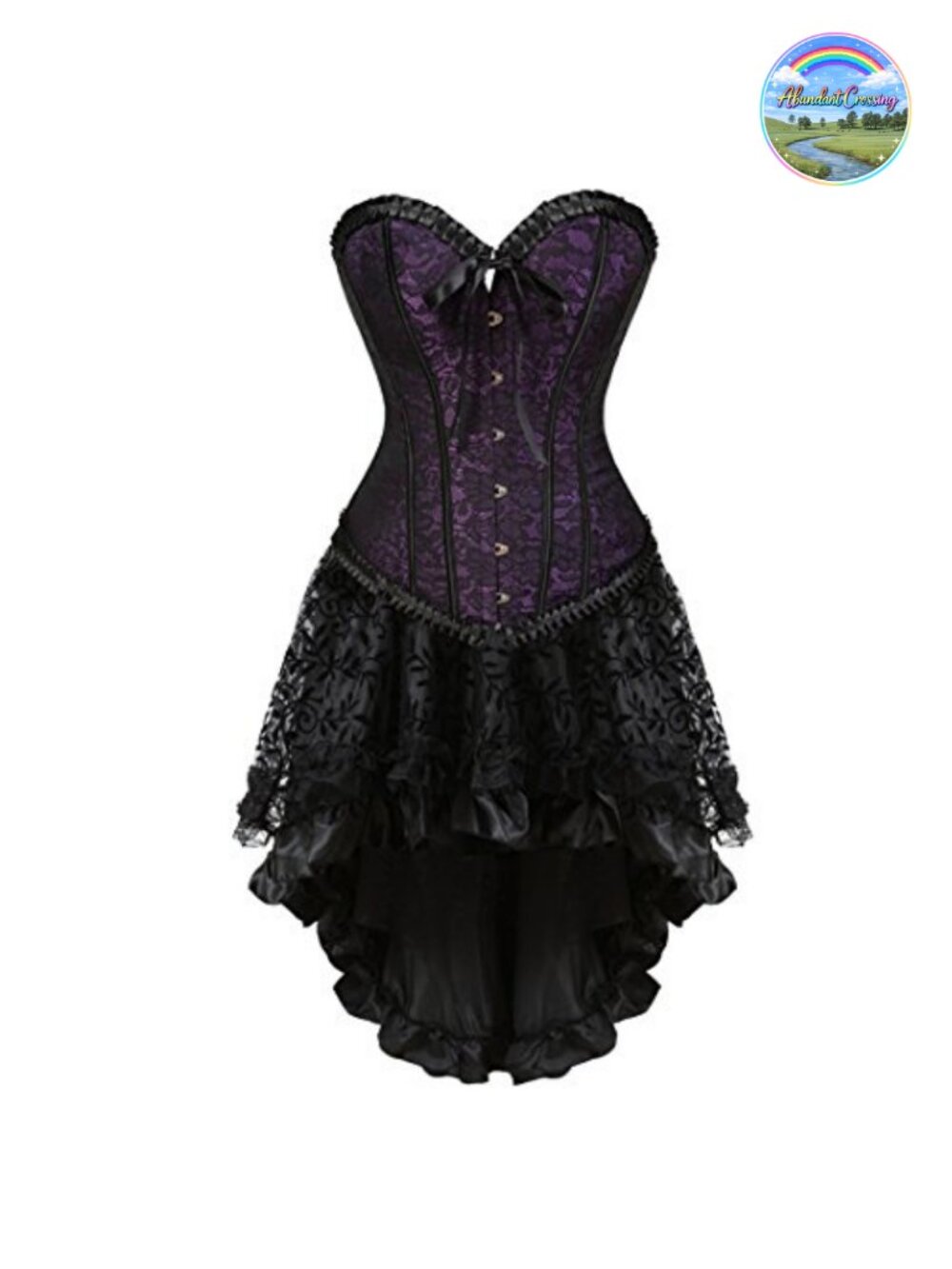 Steampunk Corset Dress Set High Low Skirt Burlesque Halloween Costume